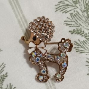 Betsey Johnson Gold and Crystal Poodle Brooch